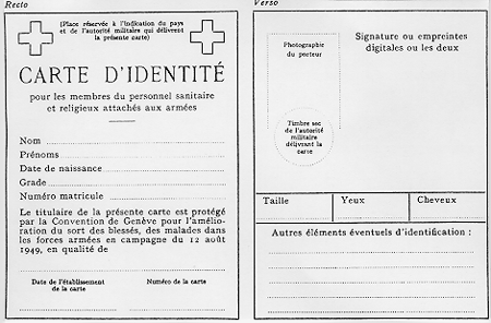 Modèle de carte d'identité pour les membres du personnel sanitaire et religieux. Modèle de carte d'identité pour les membres du personnel sanitaire et religieux.